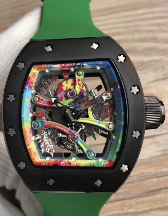 Review Buy Richard Mille RM 68-01 Kongo Tourbillon skeleton green Rubber watches